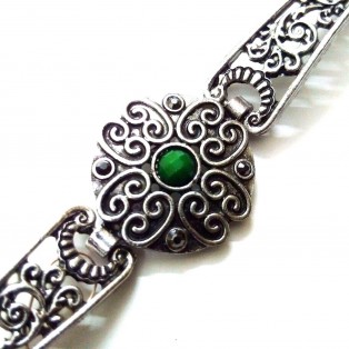 TIMELESS Green - Silver Oxidized Bracelet Wristlet Wristband Bangle Band Jewelry